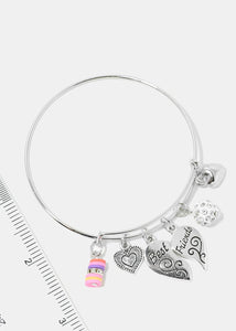 "Best Friends" Heart Charm Bangle Bracelet