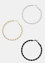 Load image into Gallery viewer, 3-Pair Twisted Hoop Earrings
