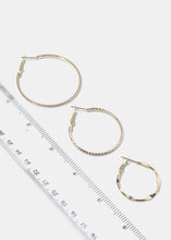 Load image into Gallery viewer, 3-Pair Multi Textured Hoop Earrings

