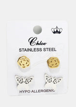 Load image into Gallery viewer, 2-Piece Butterfly &amp; Flower Stud Earrings
