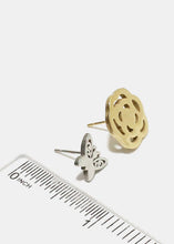 Load image into Gallery viewer, 2-Piece Butterfly &amp; Flower Stud Earrings
