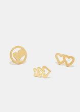 Load image into Gallery viewer, 3-Pair Heart Earrings
