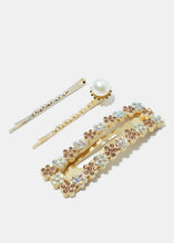 Load image into Gallery viewer, 3-Piece Pearl &amp; Flower Gemstone Hair Pins
